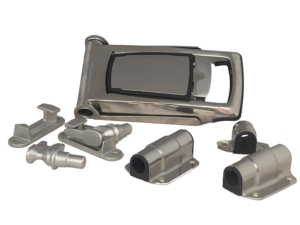 3512701 I – External “PULL” Door Locks 341 Series. Full external “pull”, suitable for use with Ø27 mm tube. Double tube clamp. Stainless steel.